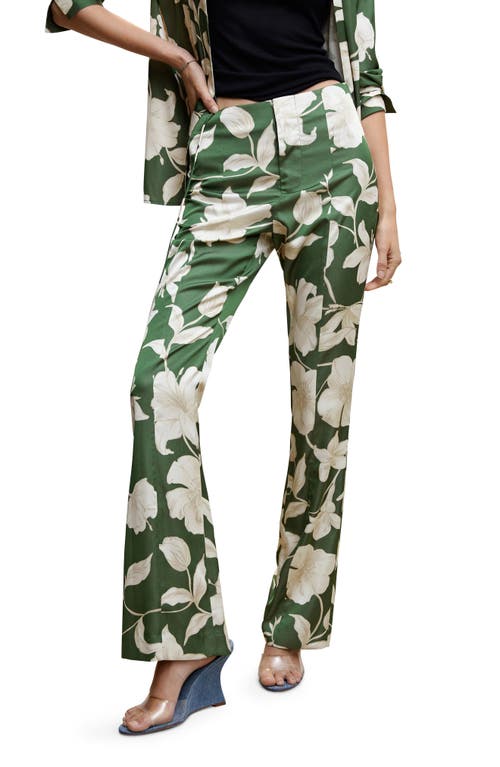MANGO Floral Print Flared Pants in Green at Nordstrom, Size 4