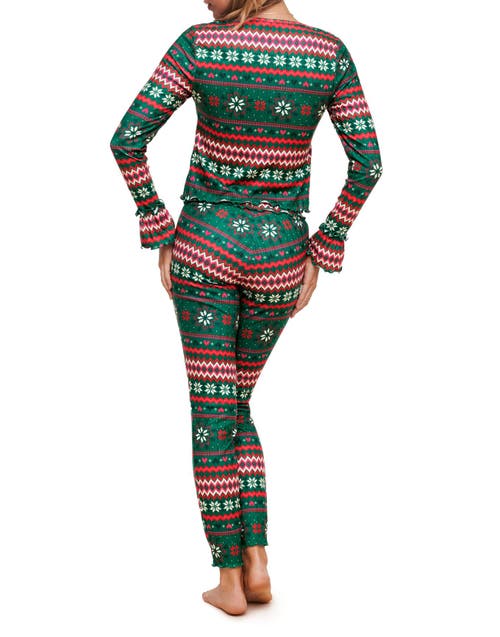 Adore Me Audra Pajama Long Sleeve Top & Legging Set In Novelty Green