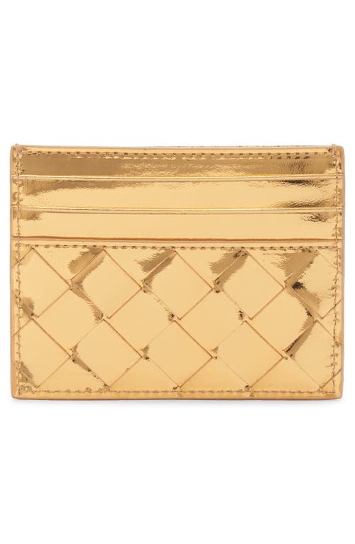 Shop Bottega Veneta Intrecciato Metallic Leather Card Case In Gold/brass