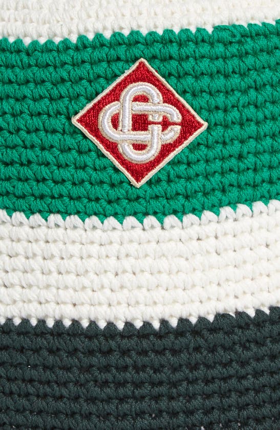 Shop Casablanca Logo Patch Cotton Crochet Hat In Green/ White