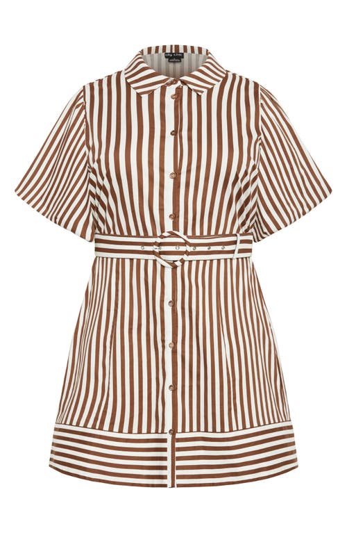 Shop City Chic May Stripe Stretch Poplin Shirtdress In Tabacco Stripe