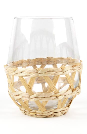 8 Oak Lane Rattan Set Of Four Stemless Wine Glasses In White