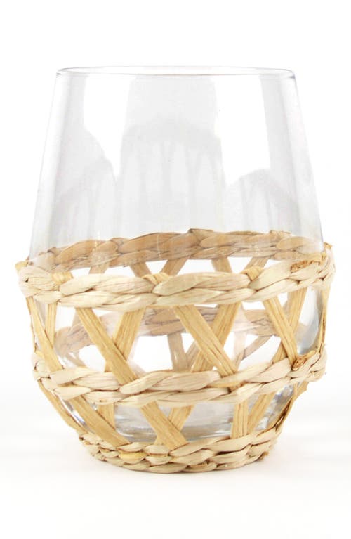 8 Oak Lane Rattan Set Of Four Stemless Wine Glasses In Clear/rattan