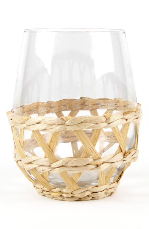 Shop 8 Oak Lane Rattan Set Of Four Stemless Wine Glasses In Clear/rattan