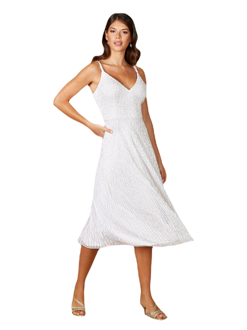 Lara New York Gemma Beaded Tank Midi Dress In Ivory