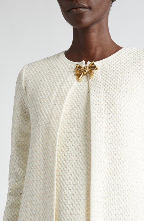 Oscar De La Renta Bow Button Sequin Tweed Coat In Ivory/gold