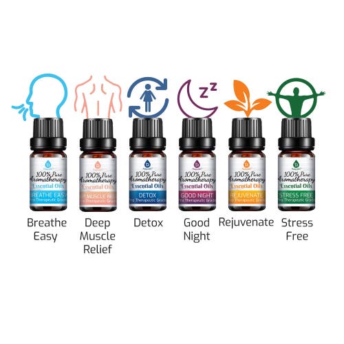 Pursonic 6 Pack Of 100% Pure Essential Aromatherapy Oils Blends In Multicolor