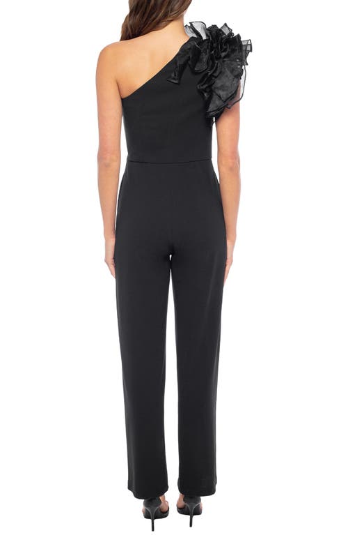 Shop Marina Ruffle One-shoulder Jumpsuit In Black