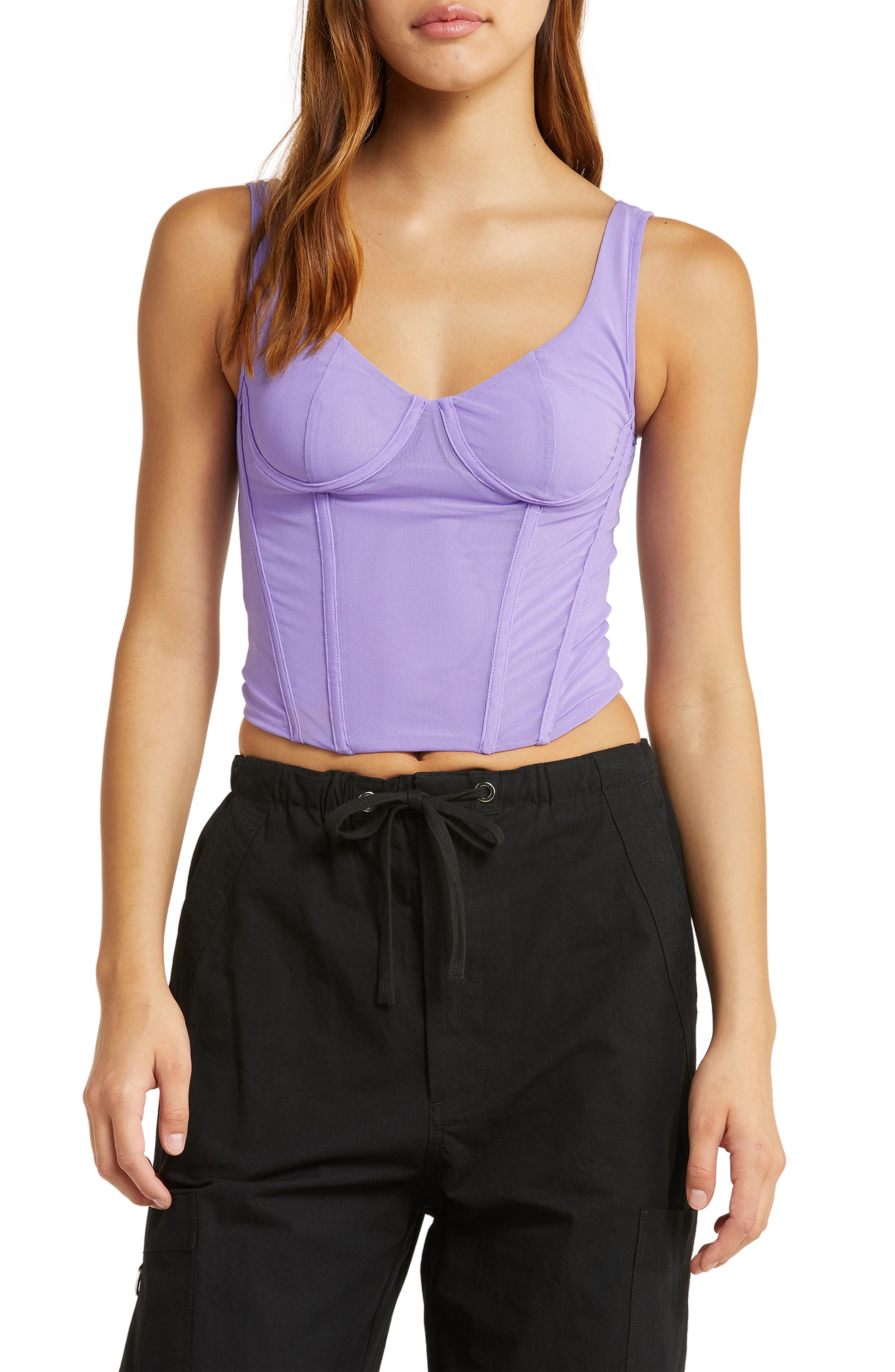 BY.DYLN BY. DYLN Kane Underwire Mesh Corset Top in Lilac