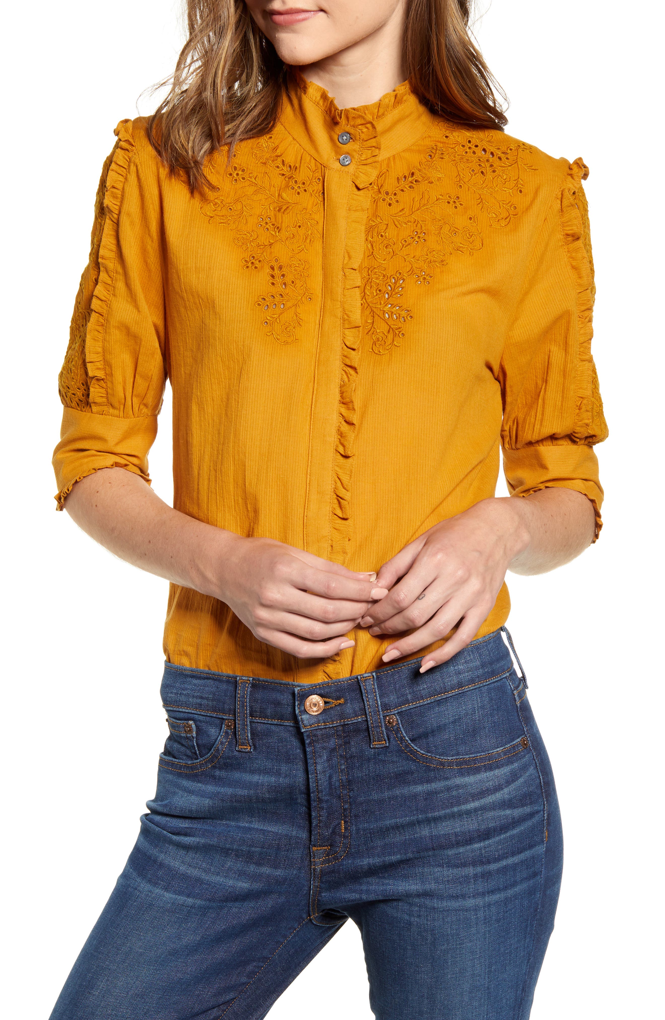 J.crew Mock Neck Embroidered Blouse In 