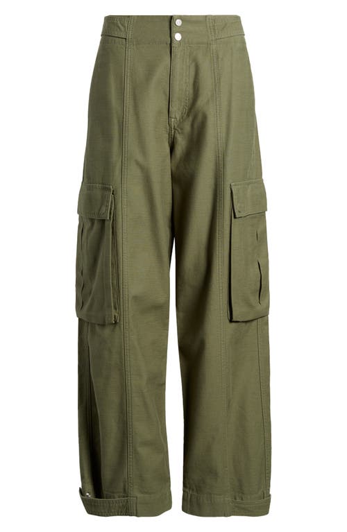 Shop Frame Wide Leg Cotton Cargo Pants In Poblano