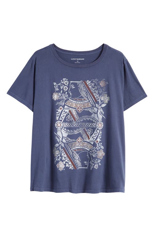 Floral Queen Cotton Graphic T-Shirt in Washed Blue