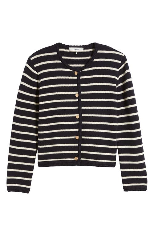 Shop Frame Stripe Merino Wool & Cotton Cardigan In Navy Multi