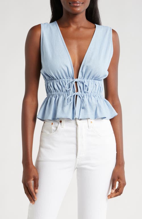 Nadine Deep V-Neck Sleeveless Top in Dusty Blue