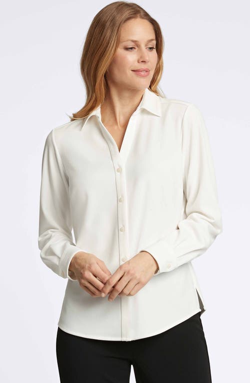 Shop Foxcroft Mary Crepe Knit Button-up Shirt In Ecru