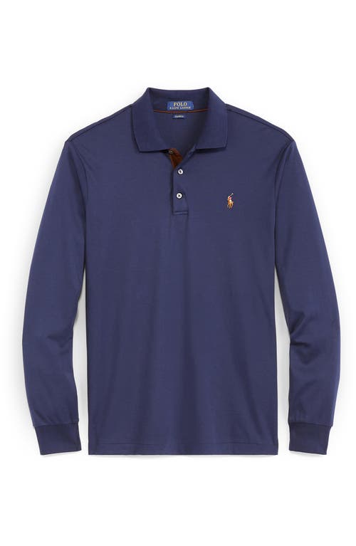 Shop Polo Ralph Lauren Long Sleeve Pima Cotton Polo In Refined Navy