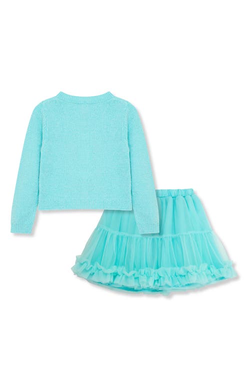 Peek Aren't You Curious Kids' Embellished Sequin Heart Cardigan & Tiered Skirt Set In Turquoise