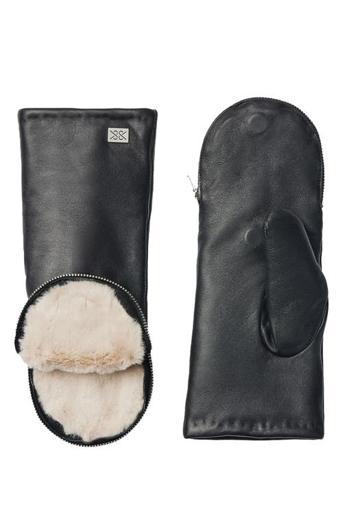 Shop Soia & Kyo Leather Zip Top Mittens With Faux Fur Lining In Black-hush