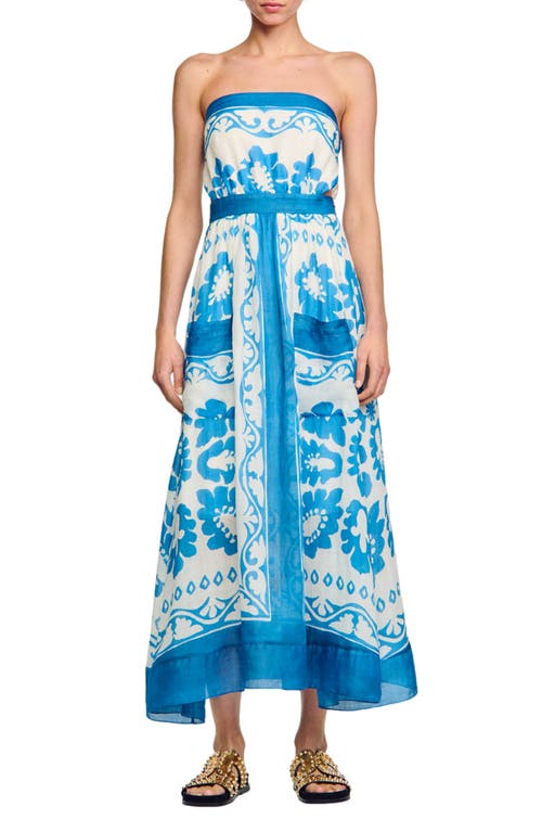 Sandro Zarina Strapless Maxi Dress In Blue/white