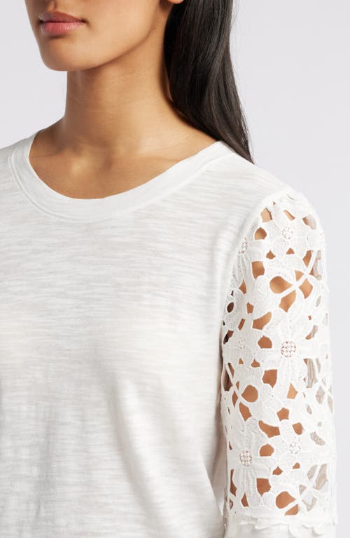 Shop Caslonr Caslon(r) Lace Sleeve Mixed Media Cotton Blend Top In Ivory Cloud