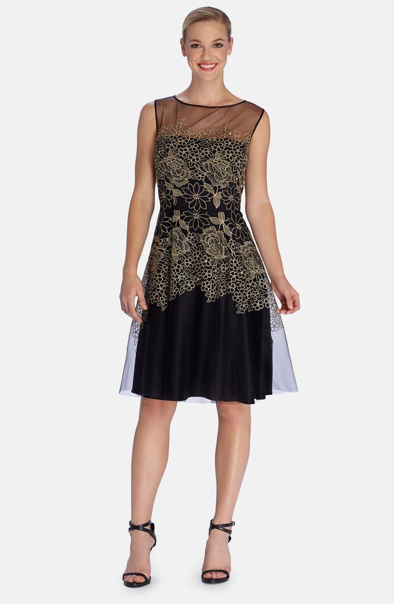 Tahari Embroidered Mesh Fit & Flare Dress | Nordstrom