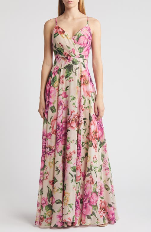 Lulus Season Of Love Sleeveless Gown In Rusty Rose Floral