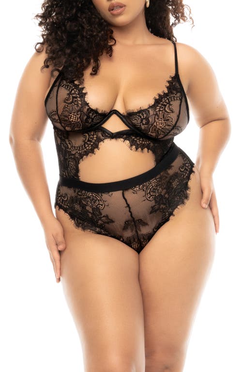 Mapalé Mapale Cutout Eyelash Trim Lace Underwire Bodysuit In Black