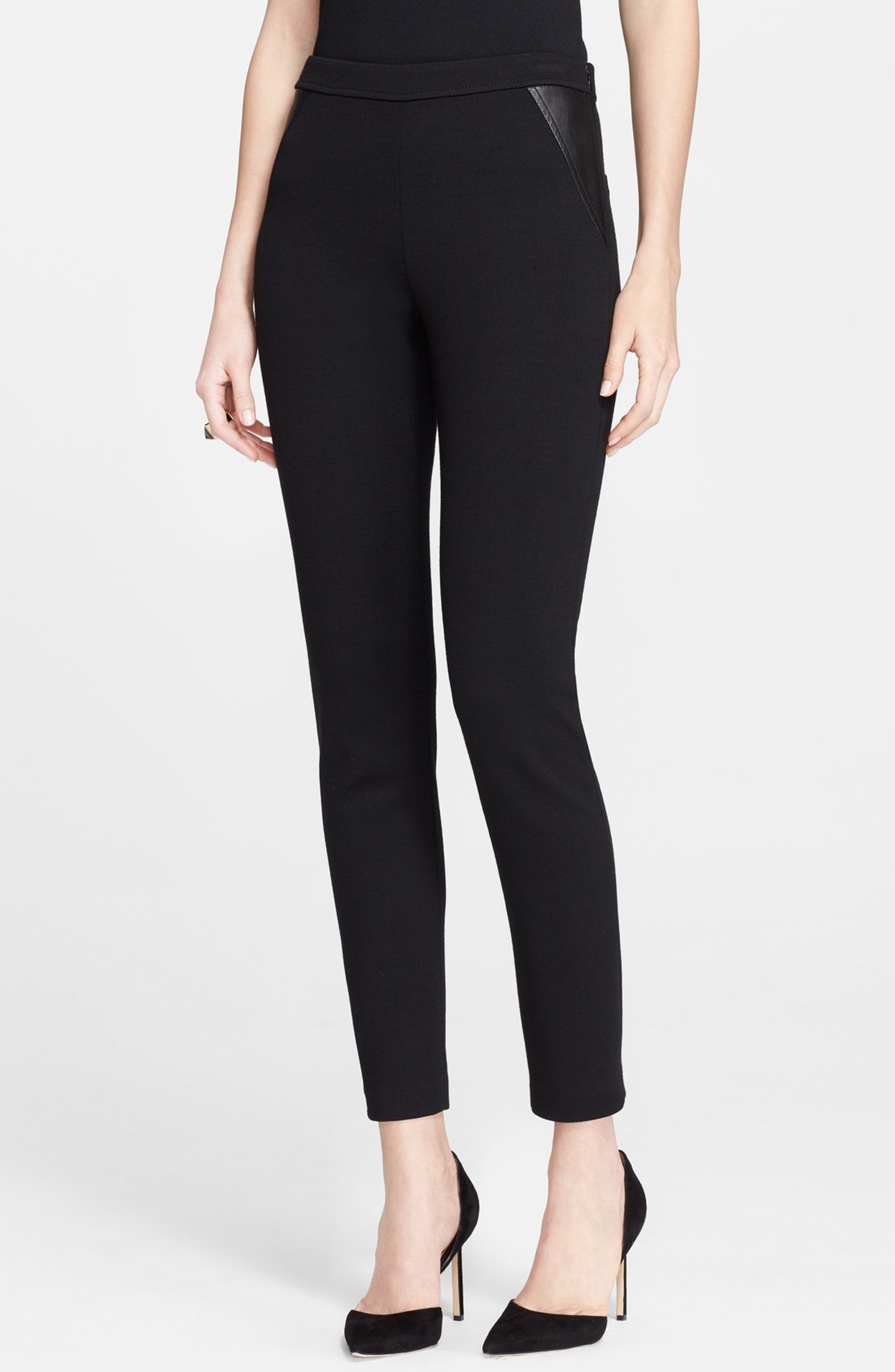 St. John Collection 'Alexa' Leather Trim Milano Knit Pants | Nordstrom