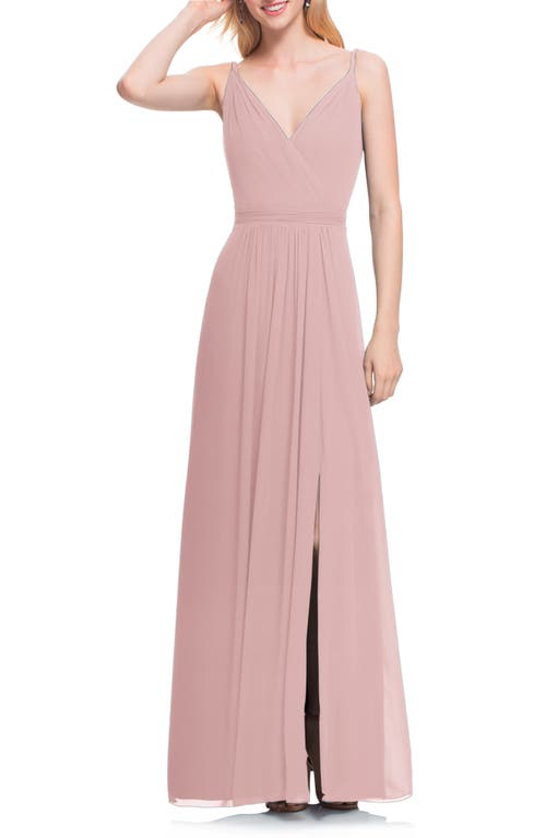 #Levkoff Surplice Neck Chiffon A-Line Gown in Frost Rose