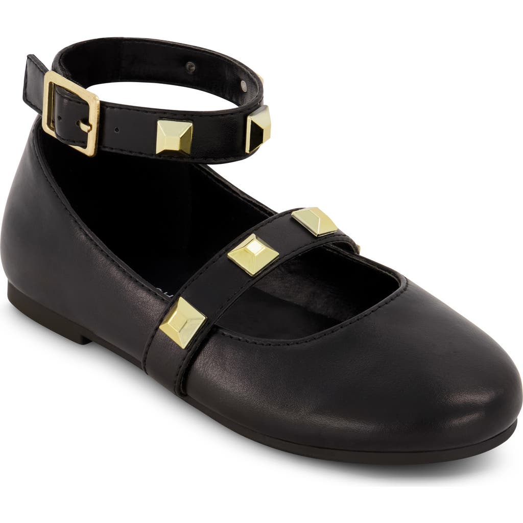 Marc Fisher Little Girls Ankle Strap Pyramid Stud Ballet Flats In Black