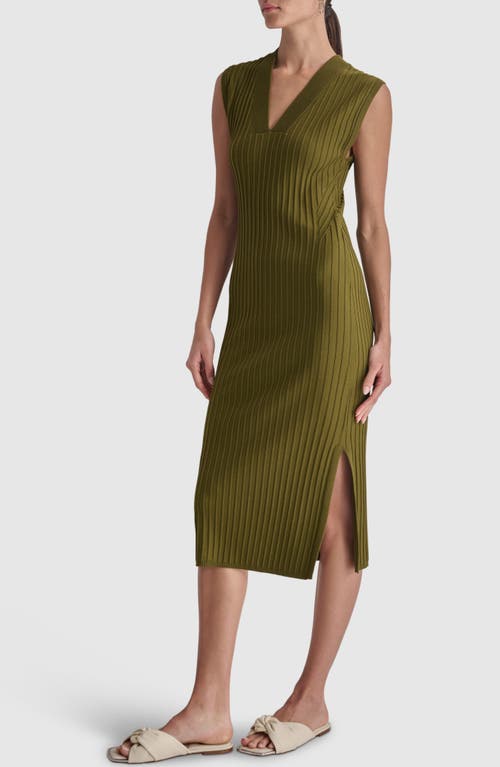 Shop Dkny Sleeveless Wide Rib Sweater Dress In Dark Olive