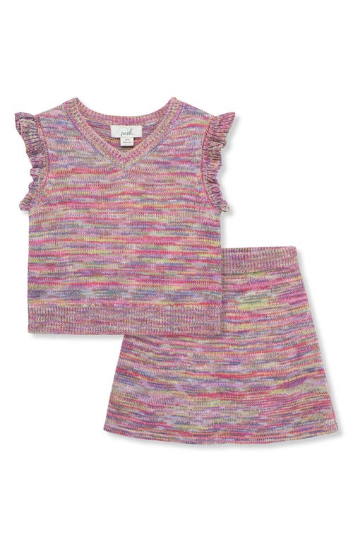 Shop Peek Aren't You Curious Kids' Space Dye Sleeveless Sweater & Skirt Set In Pastel Pink Multi