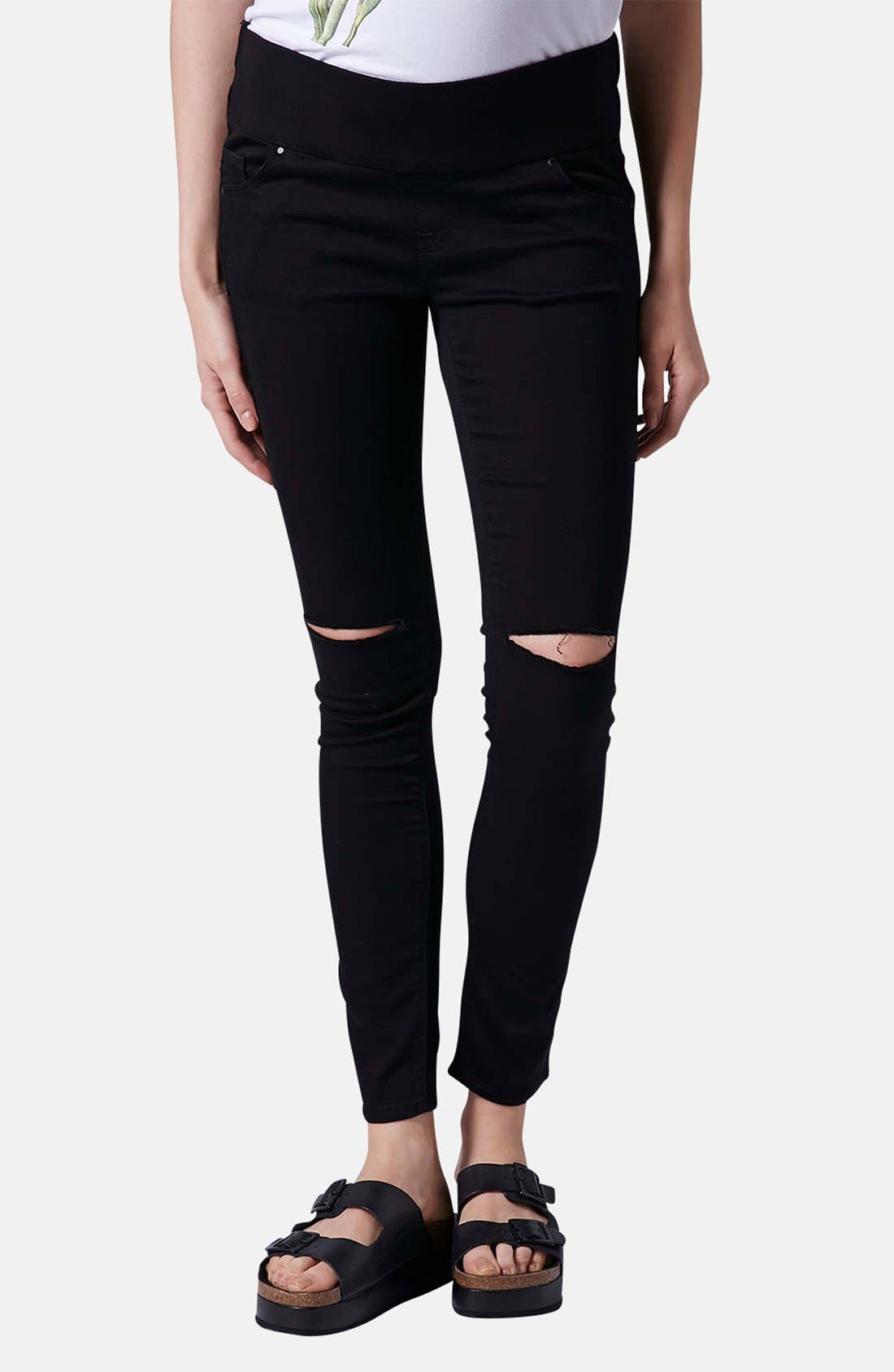 Moto 'Leigh' Ripped Maternity Jeans (Black) (Regular, Short
