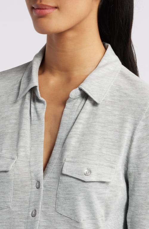 Shop Caslonr Caslon(r) Roll Tab Knit Shirt In Grey Heather