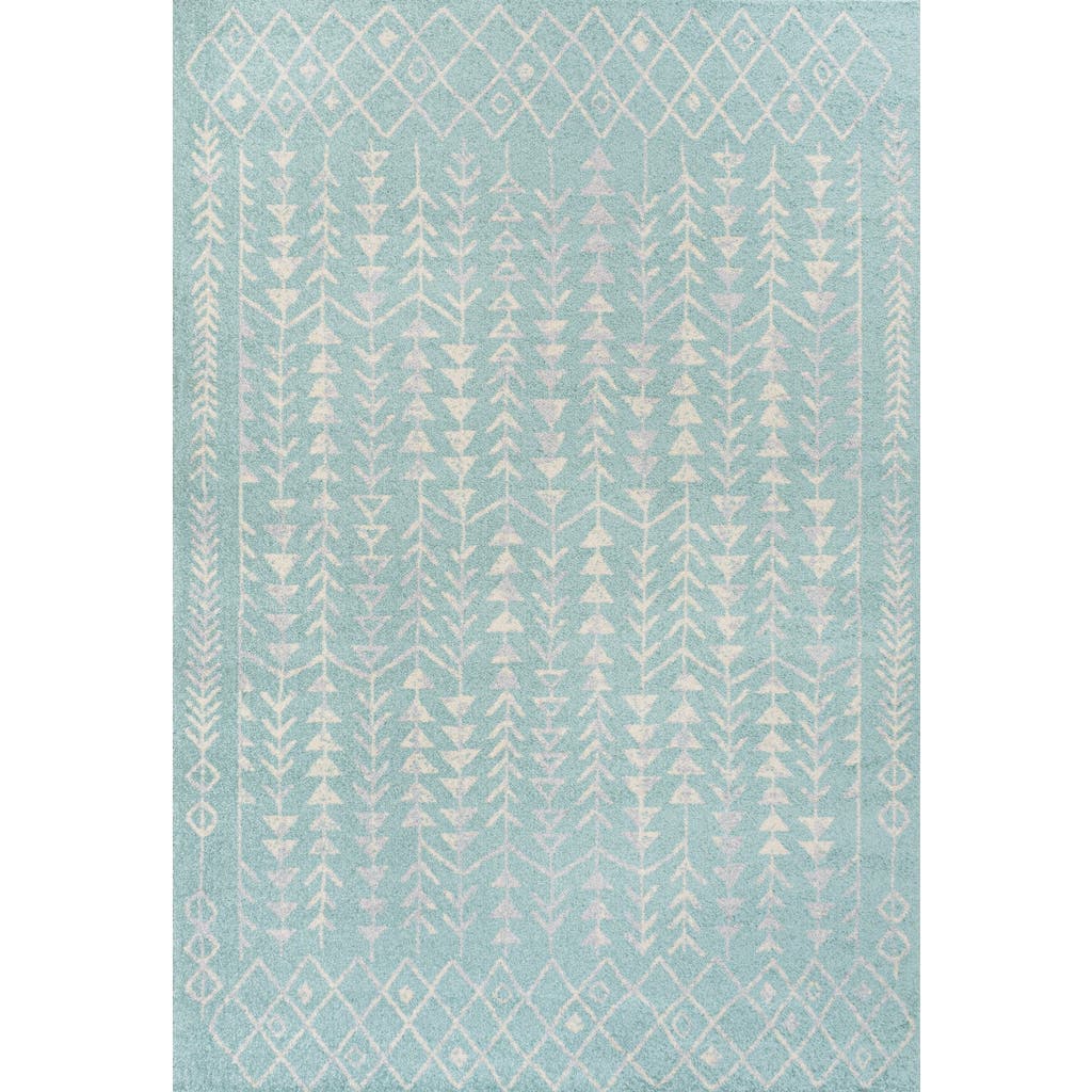Jonathan Y Ziri Moroccan Geometric Area Rug In Turquoise/cream