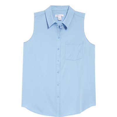 Nordstrom Signature Sleeveless Stretch Silk Shirt, Blue