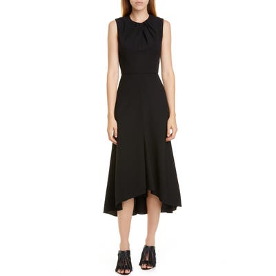 Alexander Mcqueen Pleat Neck Stretch Wool Crepe Midi Dress, 6 IT - Black