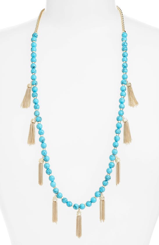 Shop Kendra Scott Vanina Tassel Necklace In Turquoise Beads/ Gold