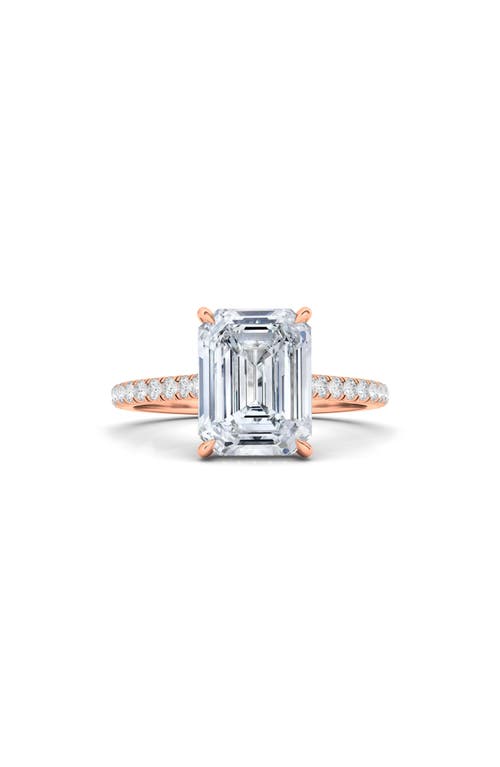 Hautecarat Emerald Cut Pavé Lab Grown Diamond Ring In 2.00 Ctw 18k Rose Gold