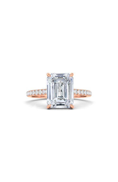 Shop Hautecarat Emerald Cut Pavé Lab Created Diamond Ring In 2.00 Ctw 18k Rose Gold