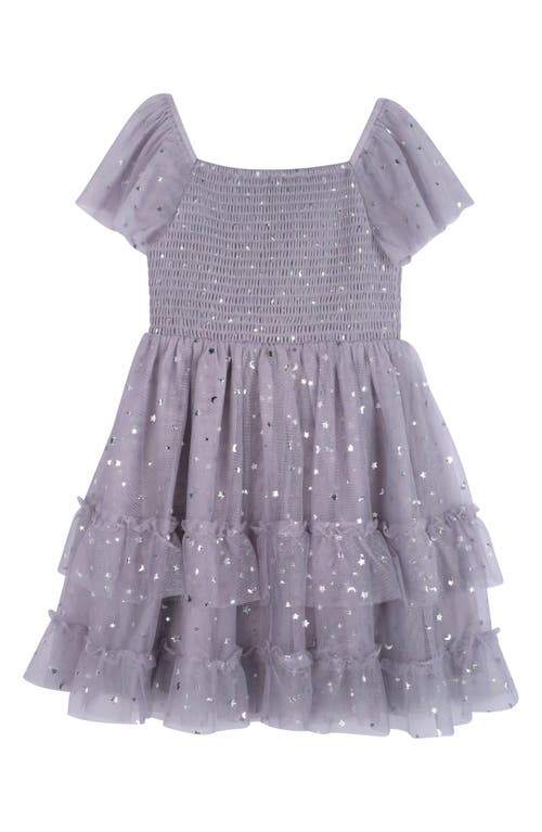 Zunie Kids' Sparkle Flutter Sleeve Mesh Dress In Grey