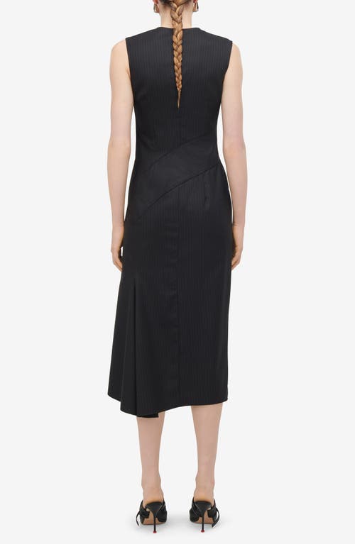 Shop Alexander Mcqueen Pinstripe Asymmetric Wool Midi Dress In Grey