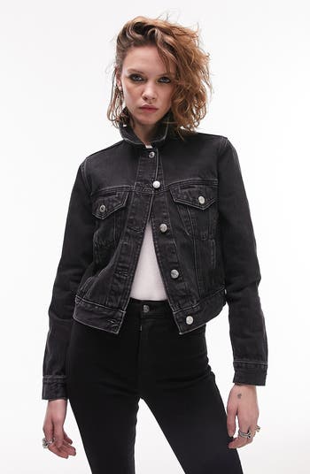 Crop Denim Jacket - Black - Ladies