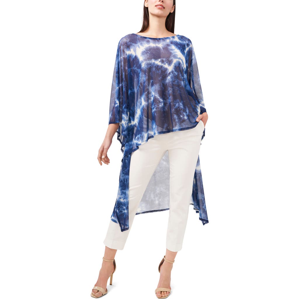 Chaus Tie Dye Elbow Sleeve Stretch High-low Tunic In Navy