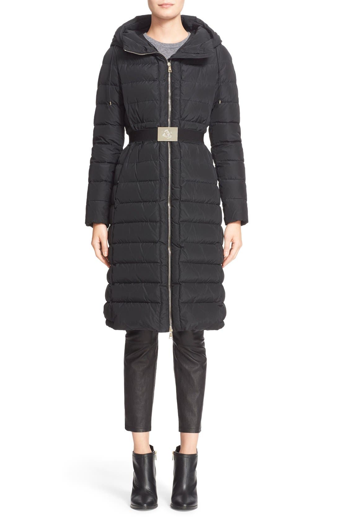 moncler belted puffer coat