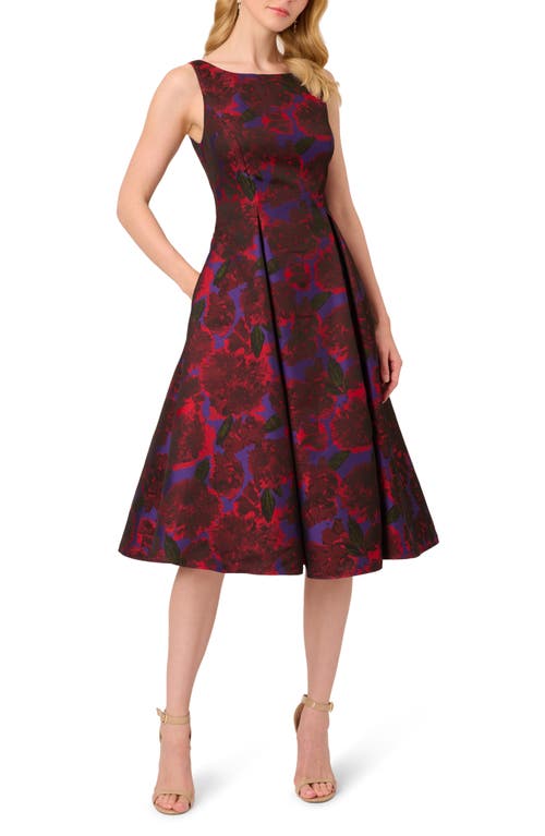 Adrianna Papell Floral Jacquard Fit & Flare Cocktail Dress Red Multi at Nordstrom,