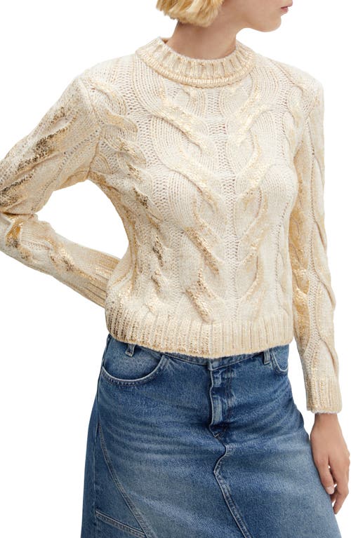 MANGO Metallic Foil Cable Sweater Gold at Nordstrom,