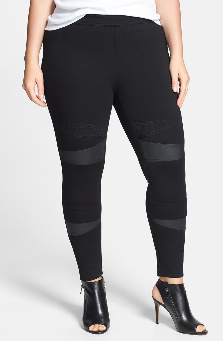 Two by Vince Camuto Faux Leather Trim Moto Leggings (Plus Size) | Nordstrom
