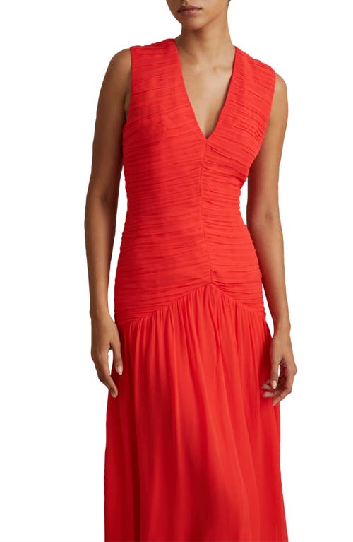 Reiss Coral Saffy Ruched Bodycon Midi Dress In Coral