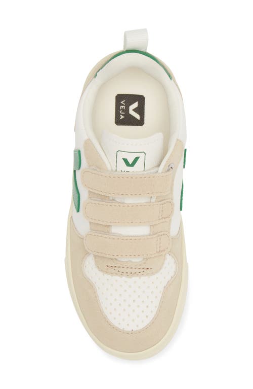 Veja Kids' V-10 Chromefree™ Top Sneaker In Extra-white/ Emeraude